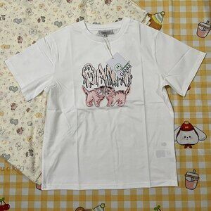 Ganni White Printed Crew Neck Short-Sleeve T-Shirt